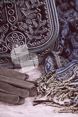 Image of vintage bag, gloves and scarf 