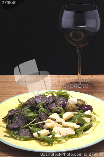 Image of italian salad and wine