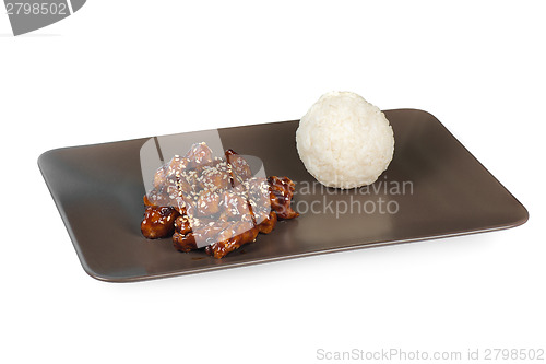 Image of beef at sour-sweet sauce with rice