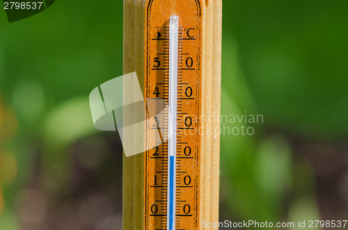 Image of thermometer 20 degree celsius on nature background 
