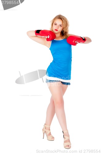 Image of Attractive girl with boxing gloves