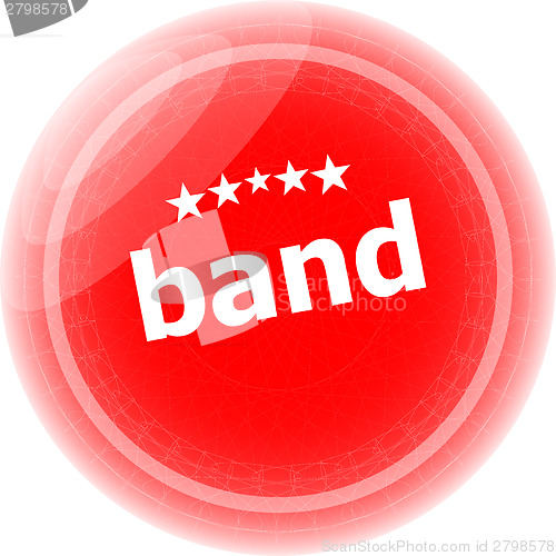 Image of band word on red stickers button, label, business concept