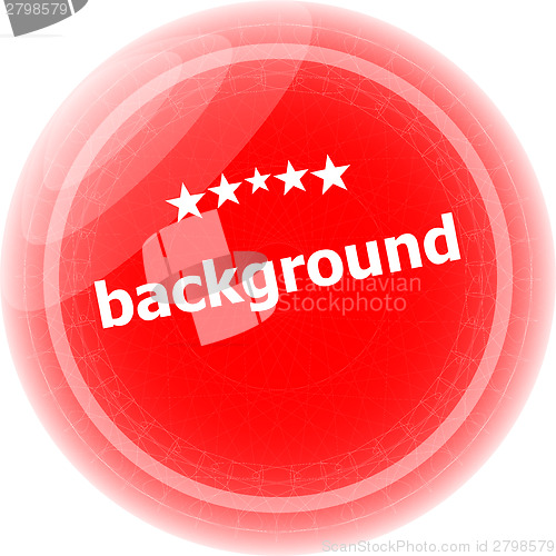 Image of background word on red stickers button, label