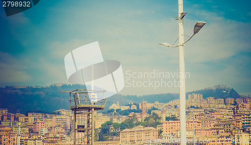 Image of Retro look View of Genoa Italy from the sea