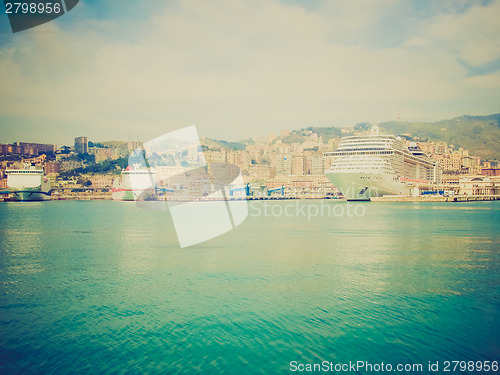 Image of Retro look View of Genoa Italy from the sea