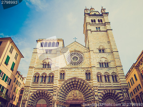 Image of Retro look St Lawrence cathedral in Genoa