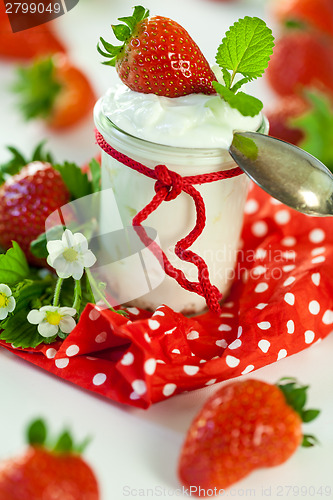 Image of Fresh strawberries with healthy yogurt