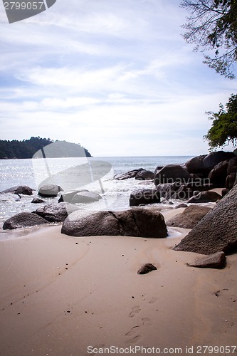 Image of Beautiful tropical beach with lush vegetation