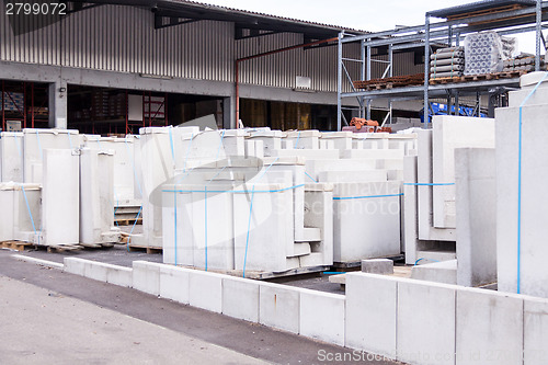 Image of Cement building blocks stacked on pallets