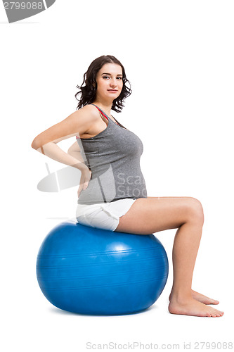 Image of Pregnant woman doing pilates exercises