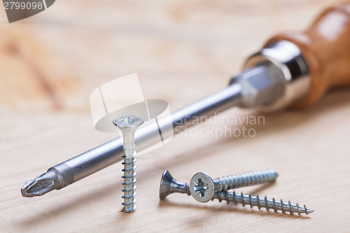 Image of Phillips head screwdriver and wood screws