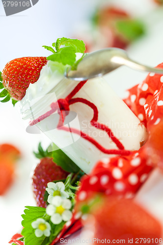 Image of Fresh strawberries with healthy yogurt