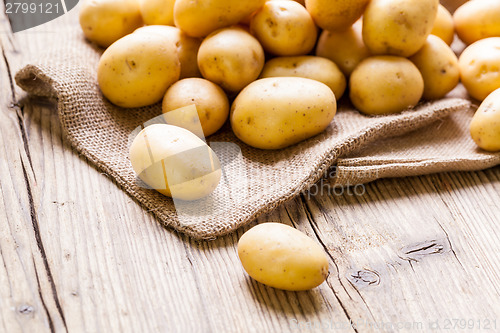 Image of Farm fresh  potatoes on a hessian sack