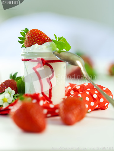 Image of Fresh strawberries with healthy yogurt