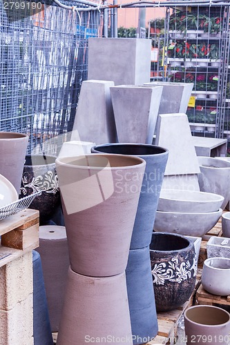 Image of Glazed and unglazed ceramic flower pots