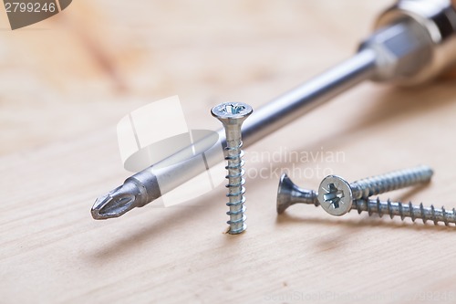 Image of Phillips head screwdriver and wood screws