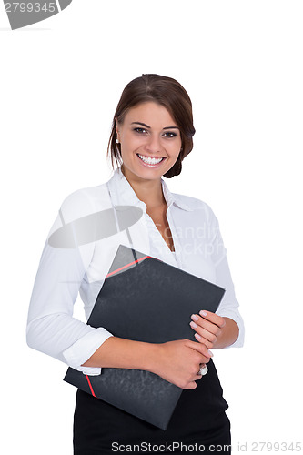 Image of smiling young successful business woman isolated