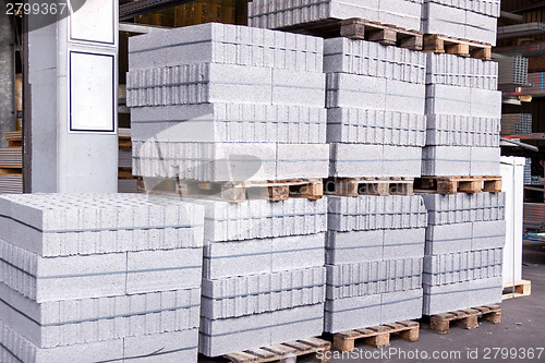 Image of Cement building blocks stacked on pallets