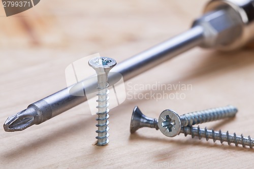 Image of Phillips head screwdriver and wood screws