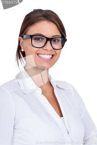 Image of smiling young successful business woman isolated