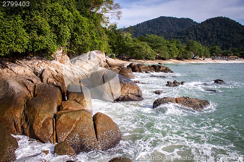 Image of Beautiful tropical beach with lush vegetation