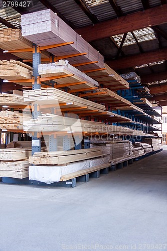 Image of Wooden panels stored inside a warehouse