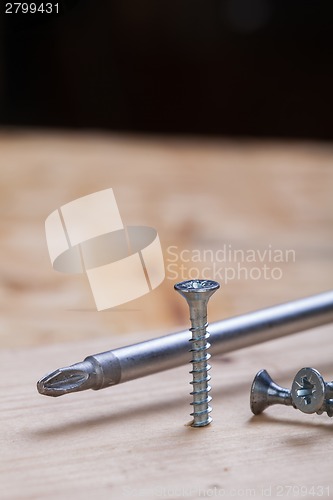 Image of Phillips head screwdriver and wood screws