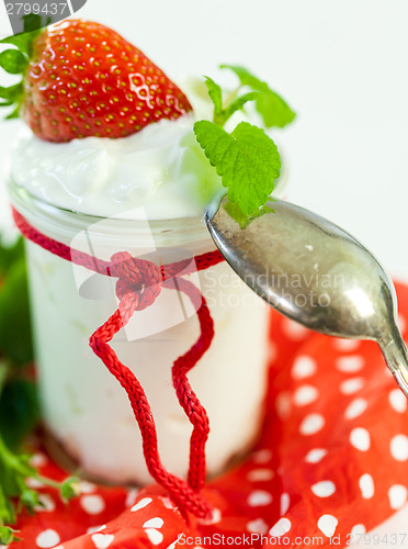 Image of Fresh strawberries with healthy yogurt