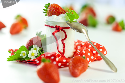 Image of Fresh strawberries with healthy yogurt