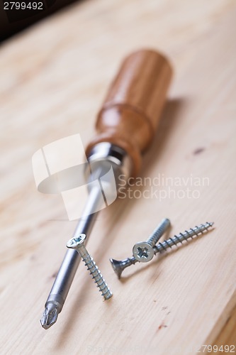 Image of Phillips head screwdriver and wood screws