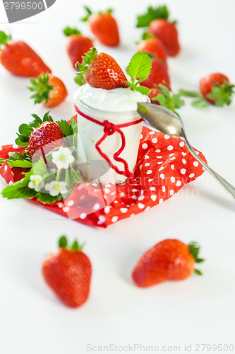 Image of Fresh strawberries with healthy yogurt