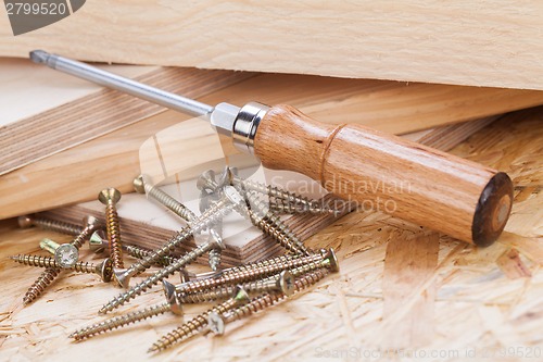 Image of Phillips head screwdriver and wood screws