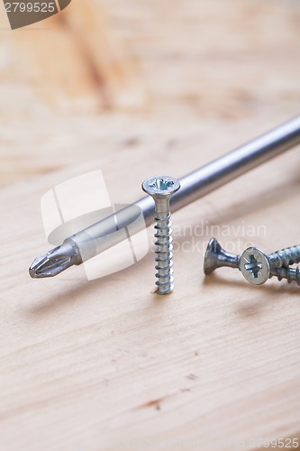 Image of Phillips head screwdriver and wood screws