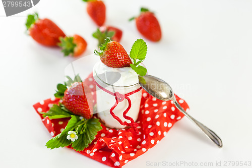 Image of Fresh strawberries with healthy yogurt