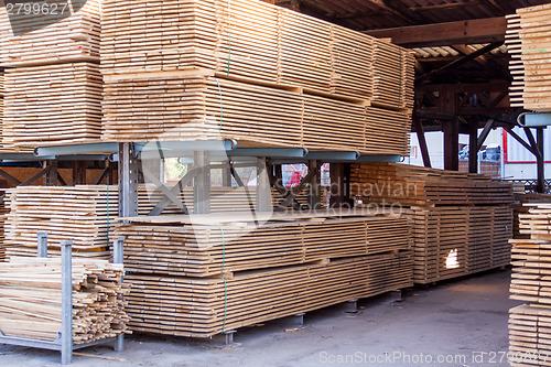 Image of Wooden panels stored inside a warehouse