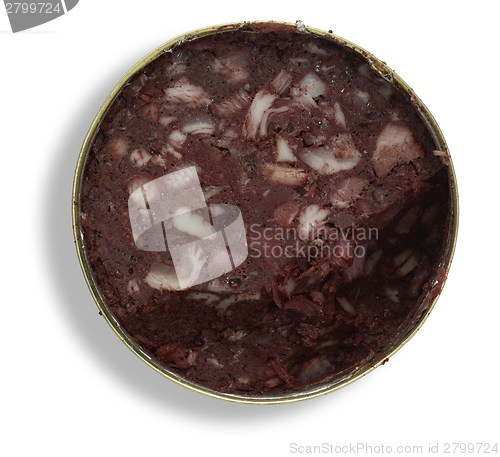 Image of tin can with black pudding