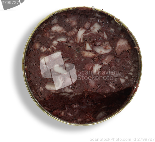 Image of tin can with black pudding