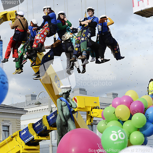 Image of celebrating Vappu (Walpurgis Night) in the center of Helsinki Ap