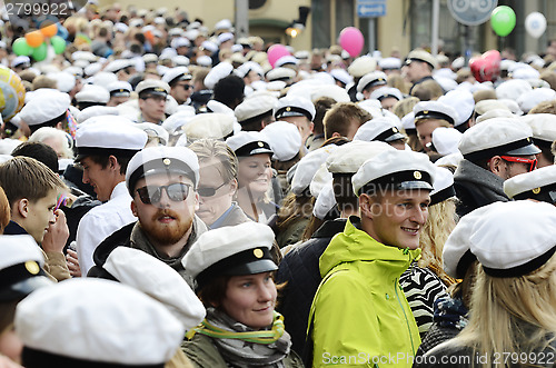 Image of celebrating Vappu (Walpurgis Night) in the center of Helsinki Ap