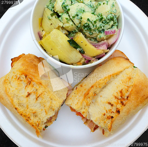 Image of Ham sandwich and salad