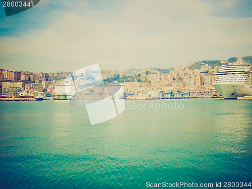 Image of Retro look View of Genoa Italy from the sea