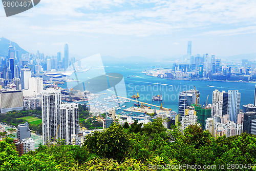 Image of Aerial view of Hong Kong harbor