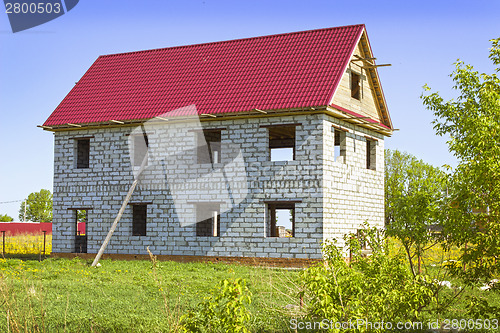 Image of House from foam concrete blocks in the meadow