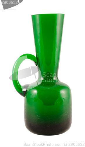 Image of green glass vase with handle isolated on white 