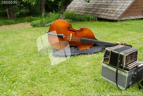 Image of vintage folk instrument bass accordion ourtdoor 