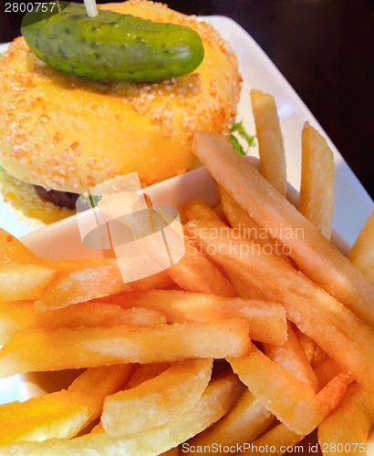 Image of French fries and hamburger