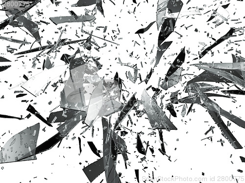 Image of Sharp pieces of smashed glass isolated