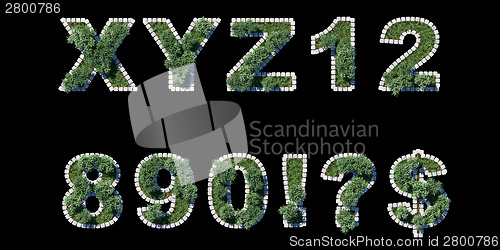 Image of green park type set with grey cubing border on black