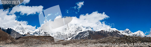 Image of Himalayas panorama with Mountain peaks and Everest summit