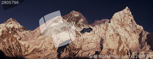 Image of Everest Summit panoramic view with Lhotse and Nuptse peaks